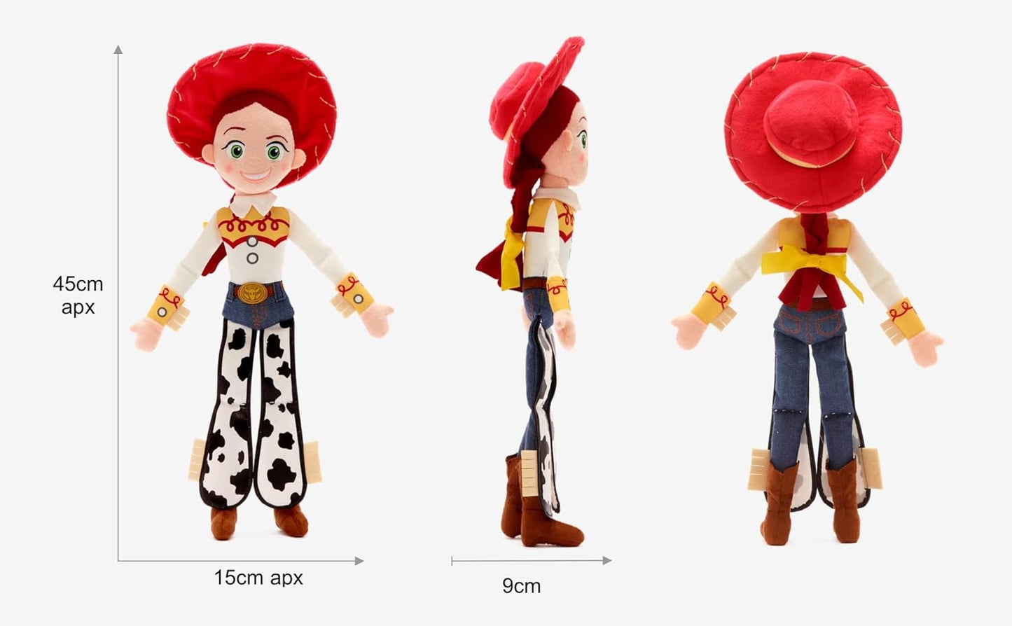 Disney Pelúcia Jessie tamanho médio, oficial da Store, Toy Story, 45 cm/17 polegadas. Personagem de pelúcia fofinha, estilo cowgirl, com detalhes bordados e acabamento macio ao toque.