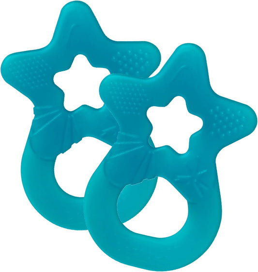 Dentistar Star Teether Pacote de 2, brinquedo de dentição para bebês com mais de 3 meses, anel de dentição de bebê de silicone macio para alívio da dor nos dentes e gengivas