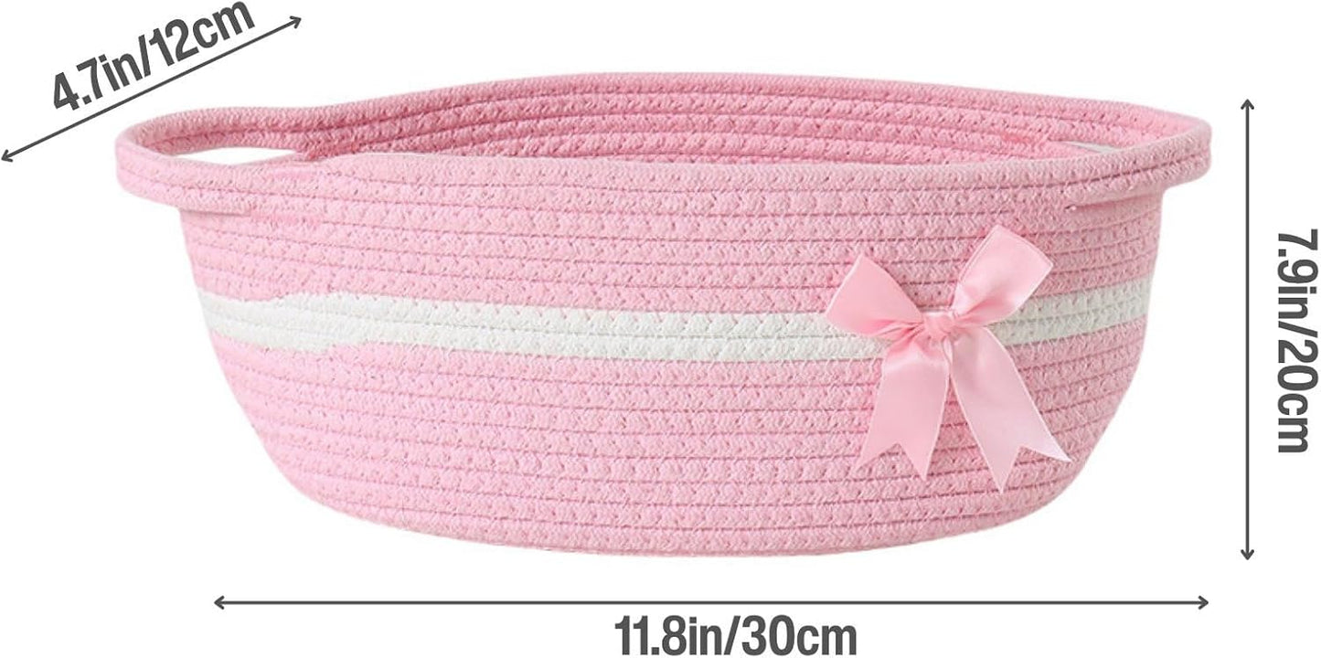 PandaEar Conjunto de 2 Cestas Pequenas de Vime, Cestas Vazias de Corda de Algodão Trançada para Presente, Chá de Bebê, Feriados, Aniversários, Organizador Reutilizável para Armazenamento e Embalagem de Presentes,