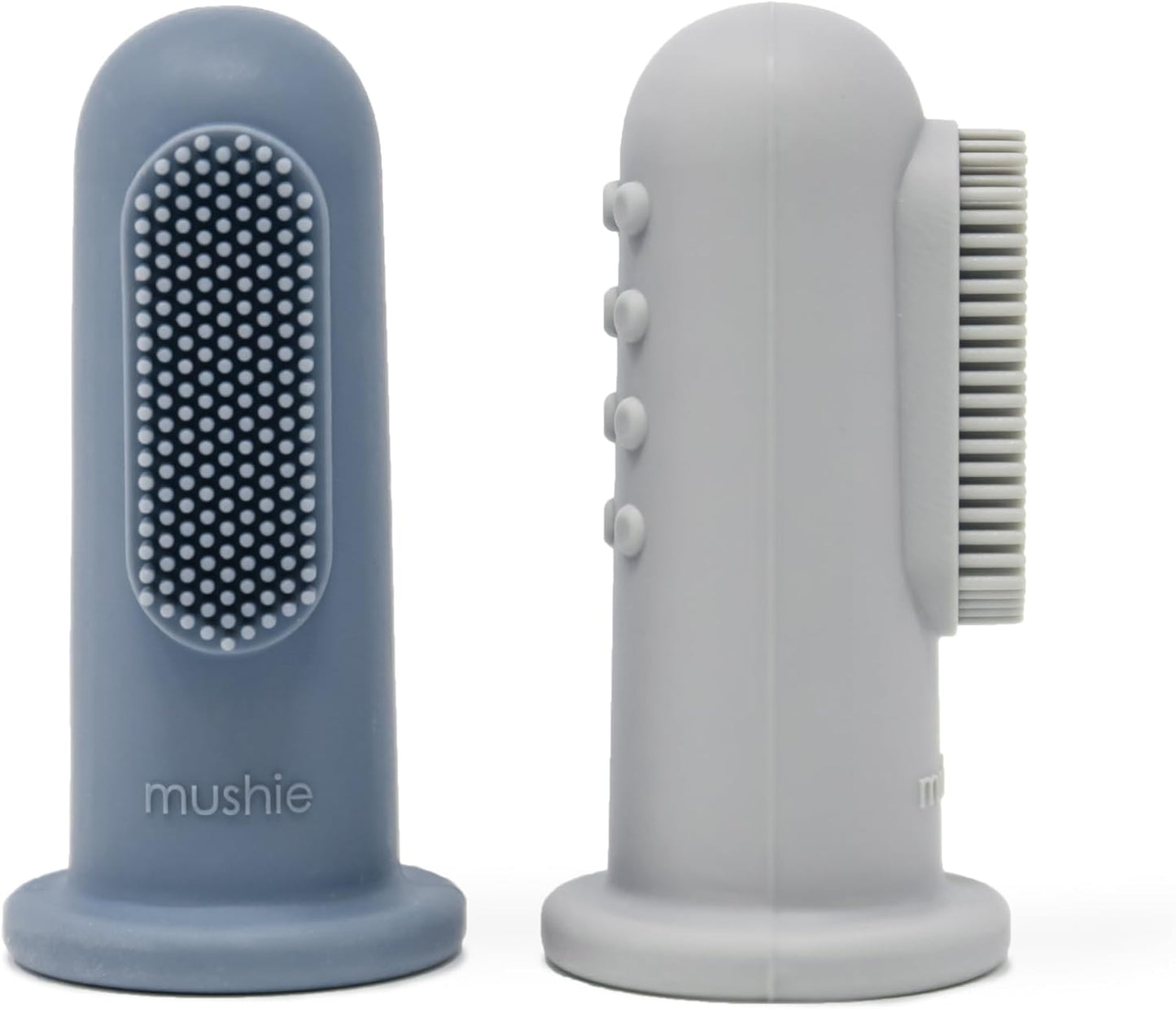 Mushie Escovas de dente de dedo Baby | Conjunto com 2 escovas de dente de silicone para bebês | Primeira escova de dente para bebês, acalma gengivas irritadas | Material: Silicone de qualidade alimentar (Stone/Tradewinds)