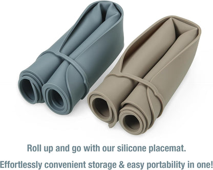 PandaEar Conjunto de 2 jogos americanos de silicone para crianças, jogos americanos para bebês, laváveis, antiderrapantes, tapete portátil para amassar, ideal para mesas de jantar e restaurantes - Azul e Marrom