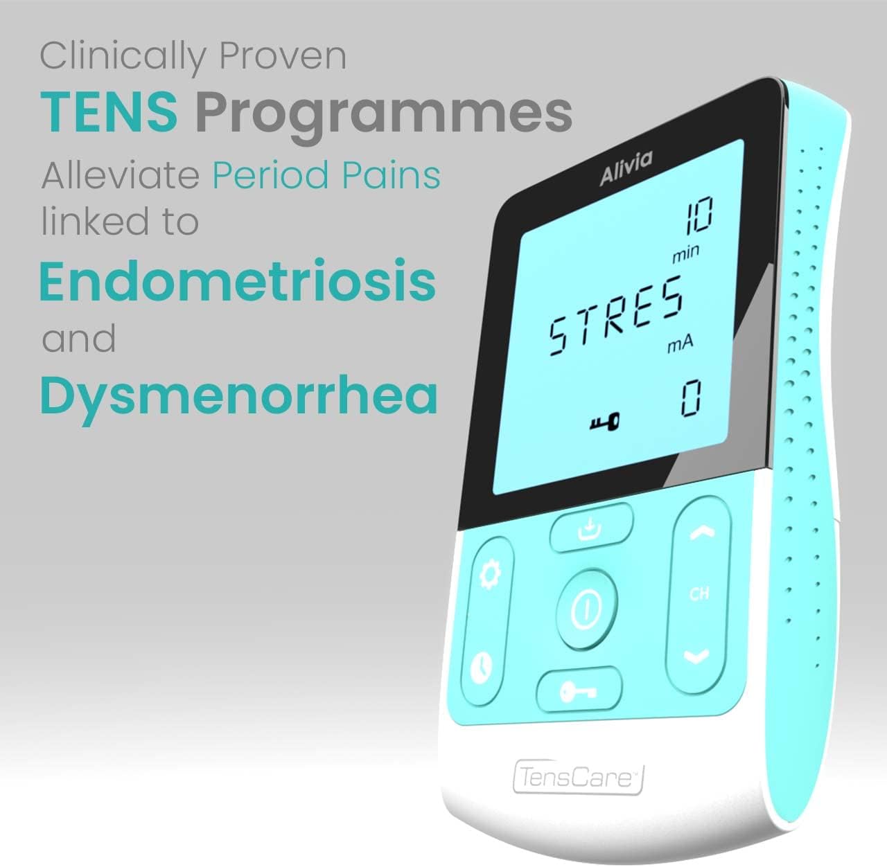 TensCare Alivia – 5 programas EMS e TENS para fortalecer o assoalho pélvico e ajudar com a incontinência. Alívio da dor menstrual e endometriose