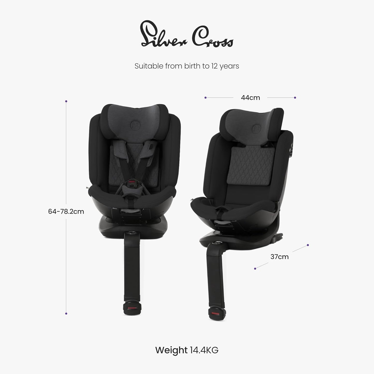 Silver Cross Cadeira auto Motion All Size 2 360 - Recém-nascido a 12 anos - Cadeira auto Isofix - Cinto de segurança de 5 pontos - Rotação de 360° - Espaçosa
