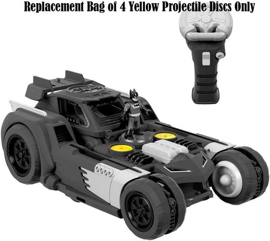 Fisher-Price Peças de reposição para o Batmóvel Imaginext - GBK77 ~ Batmóvel Transformável DC Superamigos R/C ~ Pacote de reposição com 4 discos de projéteis amarelos