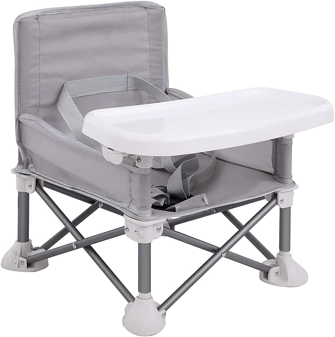 PandaEar Cadeira Alta Portátil para Bebês, Cadeira Alta de Viagem | Dobrável e Compacta com Alças para Uso Interno/Externo | Ideal para Camping, Praia, Jardim | Para Bebês, Crianças, Meninos e Meninas (Cinza com Tapete)