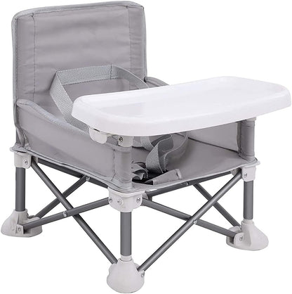 PandaEar Cadeira Alta Portátil para Bebês, Cadeira Alta de Viagem | Dobrável e Compacta com Alças para Uso Interno/Externo | Ideal para Camping, Praia, Jardim | Para Bebês, Crianças, Meninos e Meninas (Cinza com Tapete)