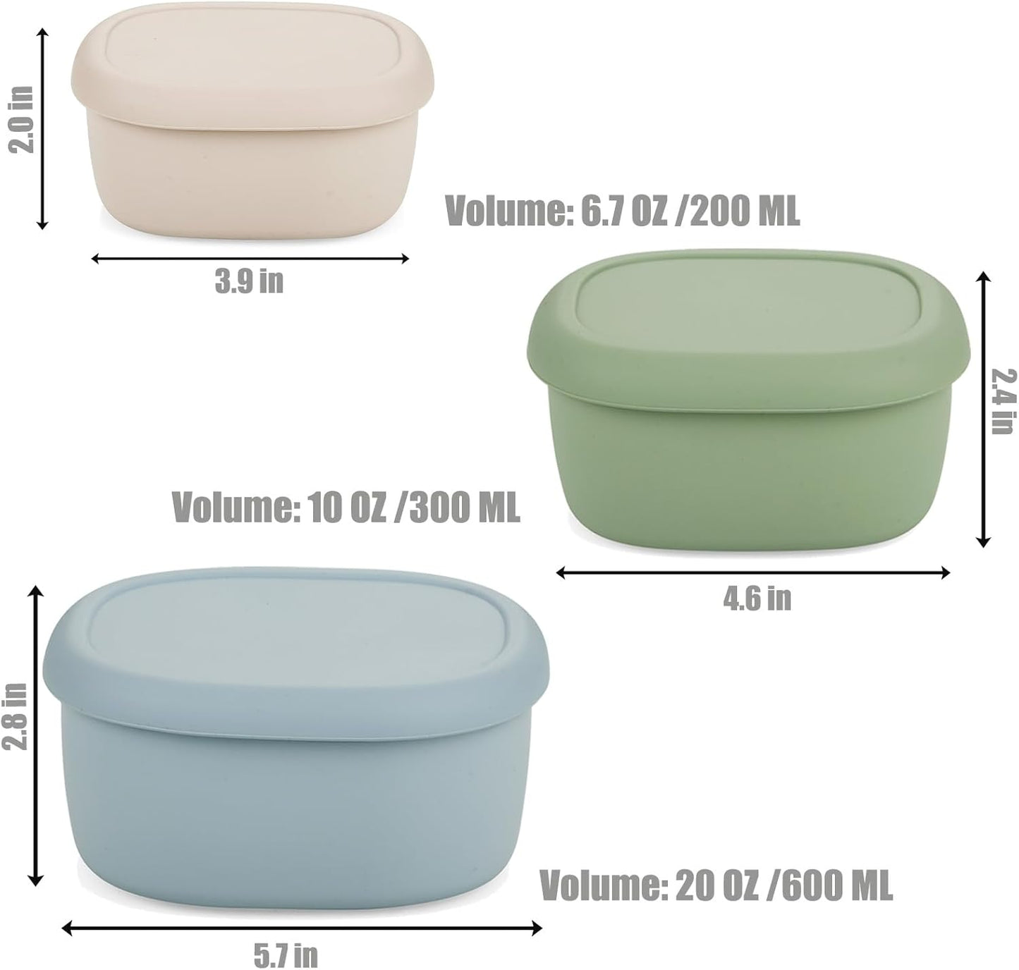 PandaEar Conjunto de 3 recipientes de silicone para armazenamento de alimentos com tampas, reutilizáveis e encaixáveis, para almoço, livres de BPA, à prova de vazamentos, próprios para lava-louças,