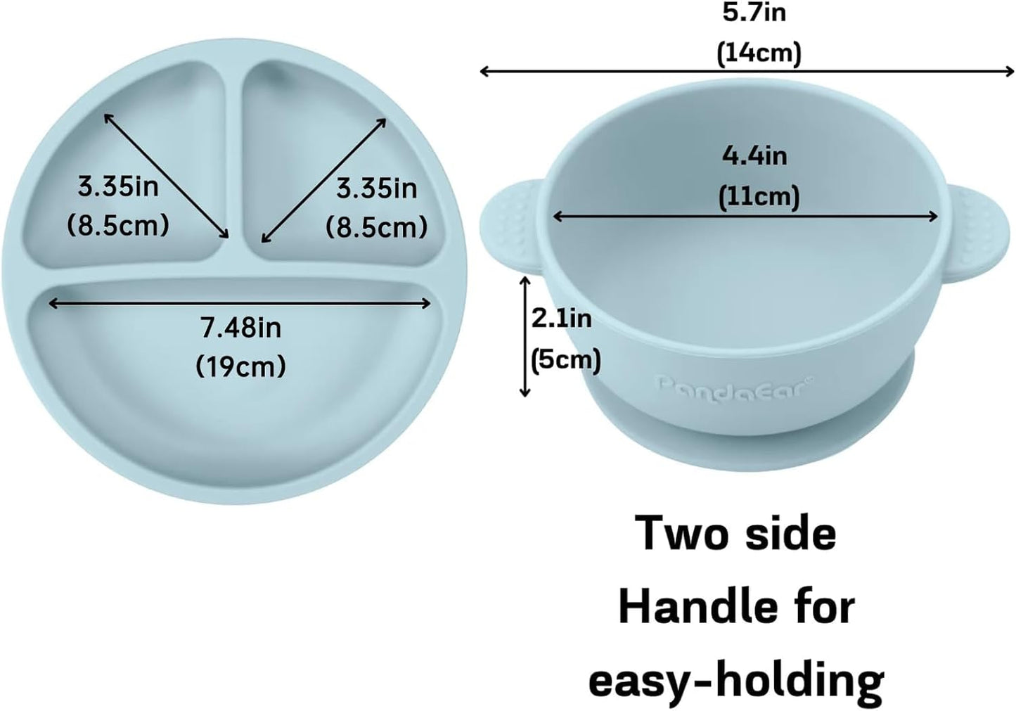 PandaEar Conjunto de alimentação para bebês em silicone | Conjunto de 9 peças para introdução alimentar guiada pelo bebê | Conjunto para alimentação do bebê | Prato dividido com ventosa, tigela, babadores,