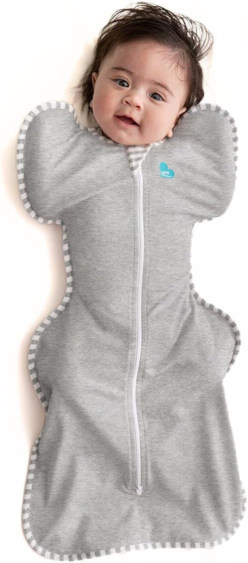 Love To Dream™ Swaddle UP™, Tamanho Pequeno (3,5-6 kg) - Cinza, Ajuste Perfeito, Favorece uma Rotina de Sono Saudável, 1.0 Tog - Ideal para Temperaturas de 20-24°C, Algodão Lavável à Máquina e Zíper Duplo para Facilitar a Troca de Fraldas