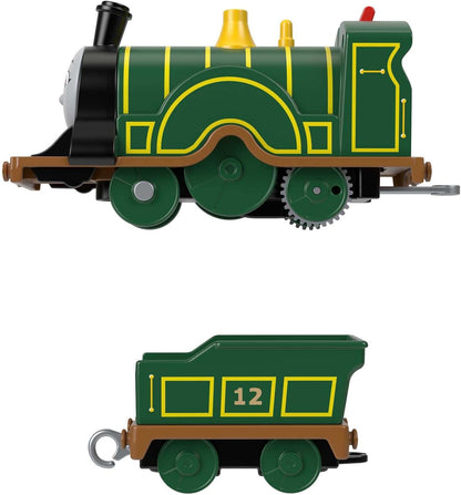 Thomas & Friends Trem de brinquedo motorizado Emily, locomotiva a bateria com vagão, para brincadeiras de faz de conta para crianças em idade pré-escolar a partir de 3 anos, HHN41