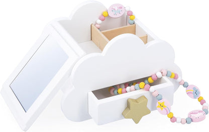 Janod - Caixa de joias com aberturas secretas - Acompanha 1 pulseira de unicórnio e 1 collie de unicórnio - Com gaveta e espelho - 17 cm x 11 cm A partir de 3 anos - J06462