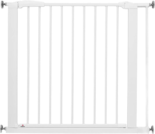 BabyDan Puerta de escalera con ajuste a presión, cierre sin costuras, cubre aberturas entre 77,3-90,3 cm/30,5-35,5 pulgadas, puerta para bebés/puerta de seguridad, blanco, fabricado en Dinamarca - (puerta para mascotas/perros)