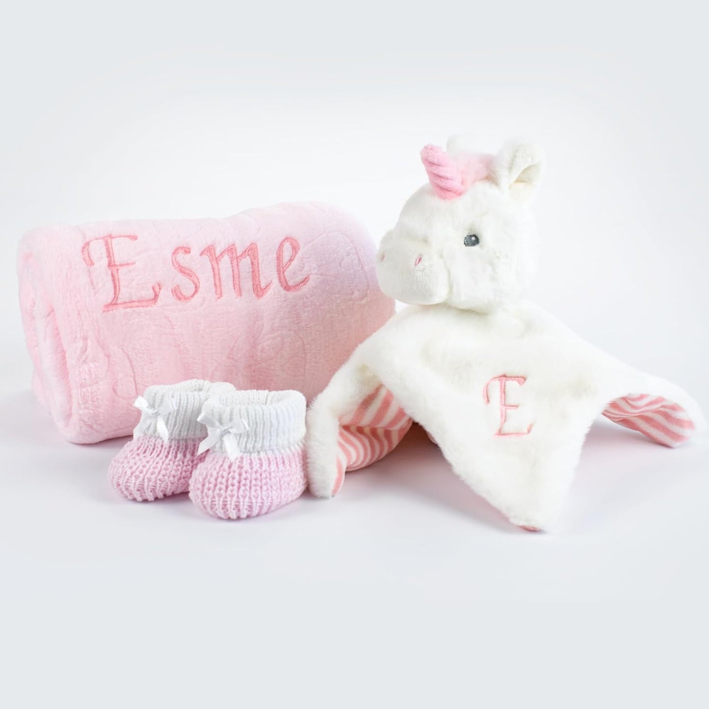 Baby Box Shop - Presentes personalizados para bebês - Cobertor de bebê personalizado e edredom de bebê zebra personalizado com botinhas de algodão cinza e branco, ideais para presentes de batizado