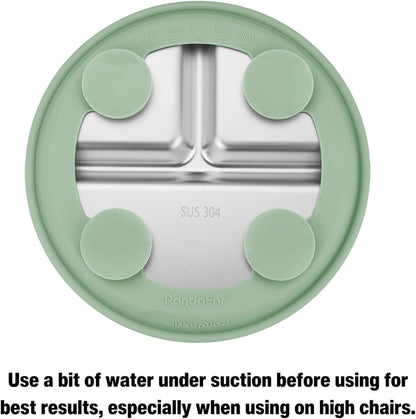 PandaEar Conjunto de 3 Pratos Infantis em Aço Inoxidável com Ventosa e Tampa, Antiderrapantes e com Capa de Silicone, para Crianças e Bebês, Inquebráveis e Sem Sujeira (Azul, Verde e Marrom)