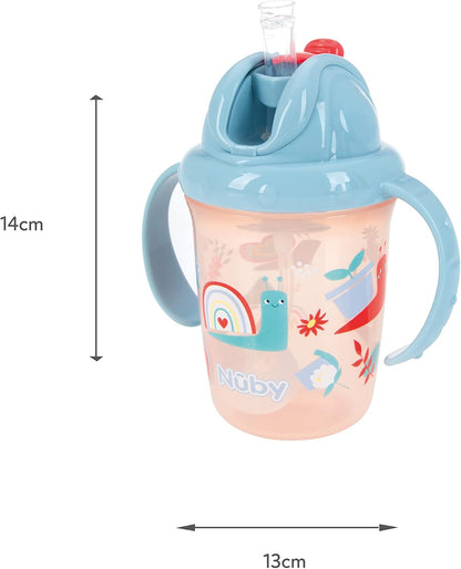 Botella de agua Nuby Flip N Sip - Vaso con pajita antiderrames de 240 ml/8 oz con doble asa y pajita pesada, apto para lavavajillas, vaso adecuado para más de 6 meses (caracoles, paquete de 2) 048526890422