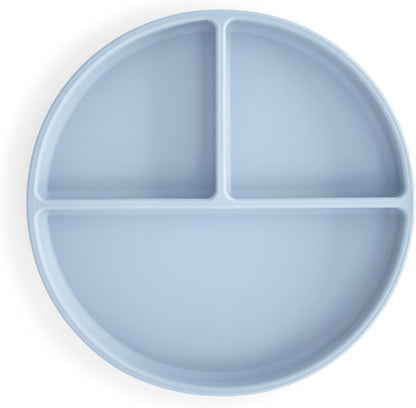 Mushie Prato de silicone com ventosa | Prato dividido antiderrapante para bebês e crianças pequenas | Silicone de qualidade alimentar | Pode ser lavado na lava-louças e usado no micro-ondas | Azul claro