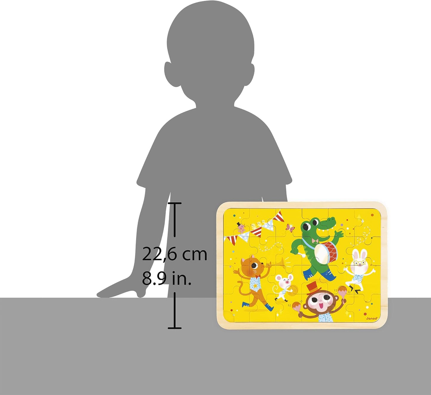 Janod - Quebra-cabeça de Madeira 24 Peças Infantil a partir de 4 anos - Modelo incluso + Jogo dos 5 Erros no Tabuleiro - Desenvolve Concentração e Observação - Produto FSC - J07125, Amarelo