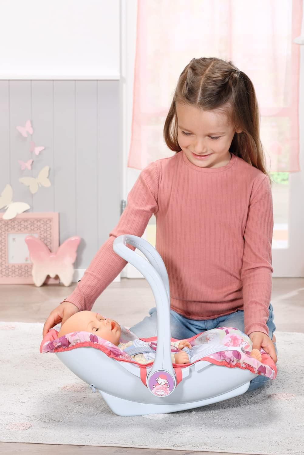 Baby Annabell Cadeira de Bebê Active Comfort, Acessório para Bonecas de 36cm/43cm, 2 em 1: Canguru e Cadeira para Bebê, Inclui Capa de Tecido, Alça Ergonômica, Cinto de Segurança, Adequada para Crianças a partir de 3 Anos, Multicolorida (706657)