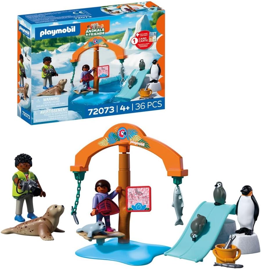 Playmobil | Animais e Amigos | Expedição no Gelo do Zoológico | Pinguins e focas com carrossel de alimentação | brinquedo infantil para crianças a partir de 4 anos | 72073
