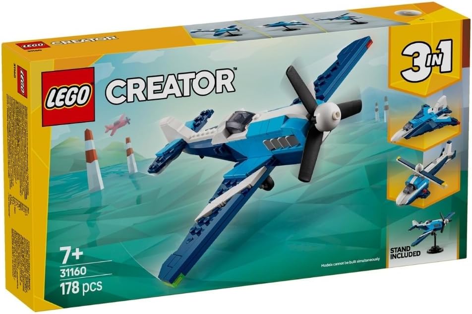 LEGO Aeronave Creator 3 em 1: Brinquedo de avião de corrida - Transforma-se em um modelo de jato ou helicóptero - Conjunto de construção de veículos para meninos e meninas de 7 anos ou mais - Presente de aniversário divertido