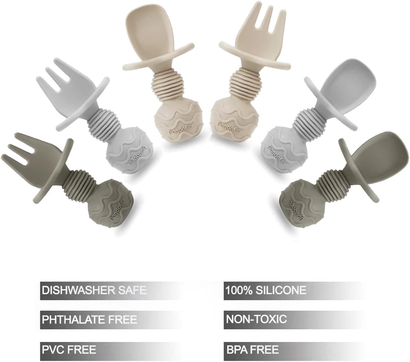 PandaEar Conjunto de 6 colheres e garfos de silicone para introdução alimentar de bebês | Talheres infantis para bebês que desejam se alimentar sozinhos | Design antiengasgo para introdução alimentar guiada pelo bebê a partir de 3 meses