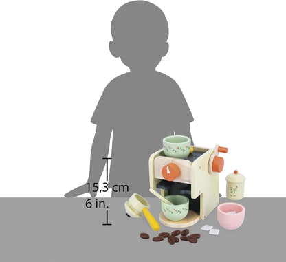 Janod - Máquina de Café Barista Infantil de Madeira - Com Moedor de Café Manual - 20 Acessórios de Madeira e Feltro Incluídos - Brinquedo de Imitação - Desenvolve a Imaginação - A partir de 3 anos - J06644