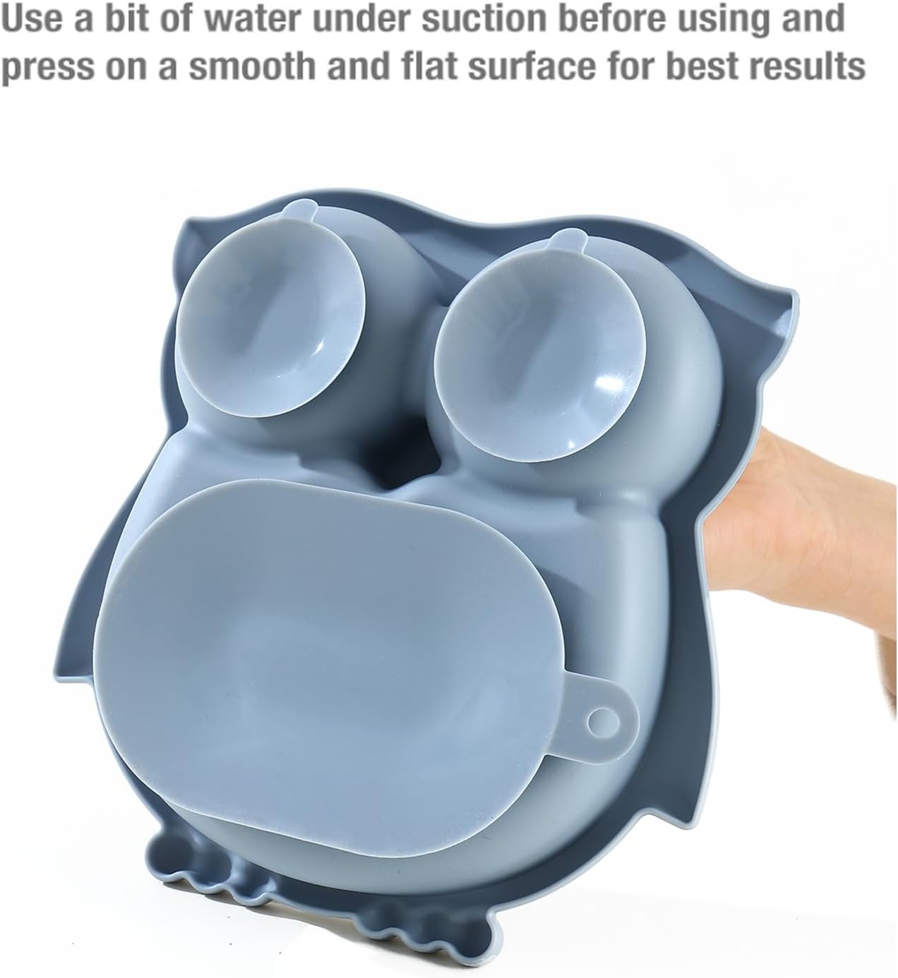 PandaEar Prato de silicone com ventosa, prato dividido para introdução alimentar, prato com ventosa inquebrável para bebês e crianças pequenas, antiderrapante, atóxico, livre de BPA, coruja