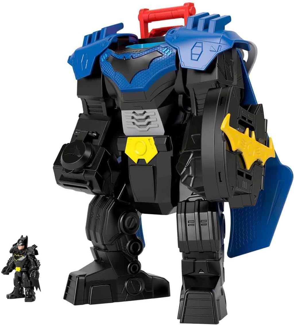 Fisher-Price Imaginext DC Super Friends Batman Robô de Voo com Luzes, Sons, Movimento e Figura de Ação de 7,6 cm (3 polegadas), Brinquedo de 37 cm (14,5 polegadas) Inclui Lançador e Discos, JDL03