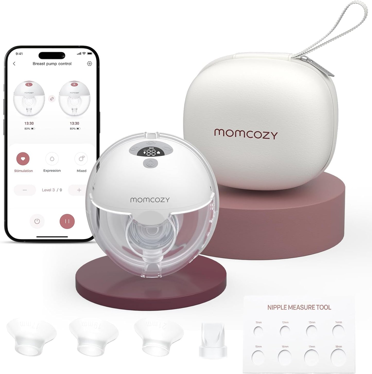 Momcozy Bomba tira-leite inteligente M5, bomba elétrica vestível com controle por aplicativo, mãos livres, 3 modos, 9 níveis de sucção, bomba portátil e leve, flange de 24 mm, 1 unidade, cinza Quill