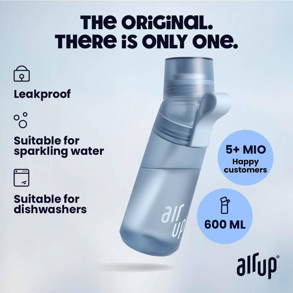 Garrafa de água AIR UP® Original Twist Pro, kit inicial com cápsulas em 5 sabores | Garrafa de 600ml com saborizantes sem açúcar | Pode ser lavada na lava-louças, livre de BPA, na cor azul