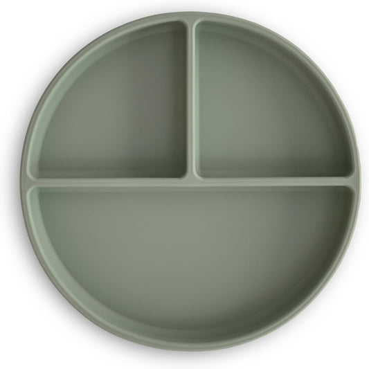 Mushie Prato de silicone com ventosa | Prato dividido antiderrapante para bebês e crianças pequenas | Silicone de qualidade alimentar | Pode ser lavado na lava-louças e usado no micro-ondas | Tomilho seco