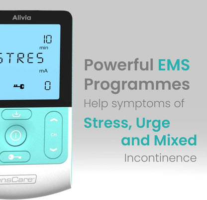 TensCare Alivia – 5 programas EMS e TENS para fortalecer o assoalho pélvico e ajudar com a incontinência. Alívio da dor menstrual e endometriose