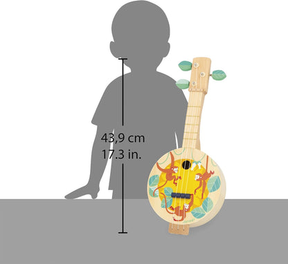 Janod - Banjo de madeira - Instrumento musical infantil - 3 cordas extras incluídas - Brinquedo de imitação musical - Guitarra banjo infantil - A partir de 3 anos - J07661