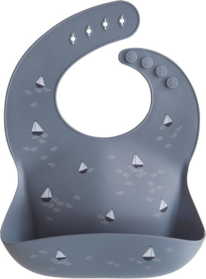 Mushie Babador de Silicone Baby | Babadores Impermeáveis com Ajuste Perfeito | Babadores Fáceis de Limpar para Alimentação do Bebê | 4 Tamanhos Ajustáveis com Bolsos Frontais Fundos | 100% Livre de BPA e Ftalatos