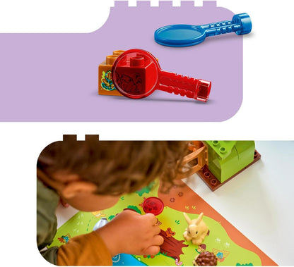 LEGO DUPLO Floresta da Descoberta com Animais Selvagens - Brinquedo Educativo para Crianças - Conjunto Montessori com Figuras de Animais, Árvores e Tapete de Atividades - Presente para Meninas e Meninos a partir