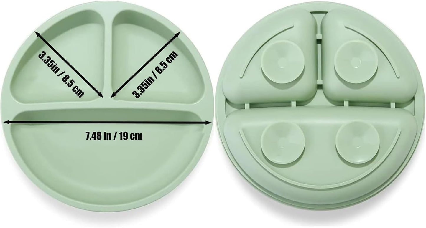 PandaEar Conjunto de 2 Pratos de Silicone com Ventosa para Bebês em Fase de Desmame com 2 Colheres para Bebê - Pratos Divididos para Crianças e Bebês - Pratos Inquebráveis com Seções