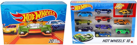 Hot Wheels Conjunto de 20 carros de brinquedo, estilos variados, caminhões de brinquedo e carros em escala 1:64 e carro ou caminhão de brinquedo em escala 1:64, veículos de corrida, esporte e resgate para brincar ou exibir (os estilos podem variar), 54886