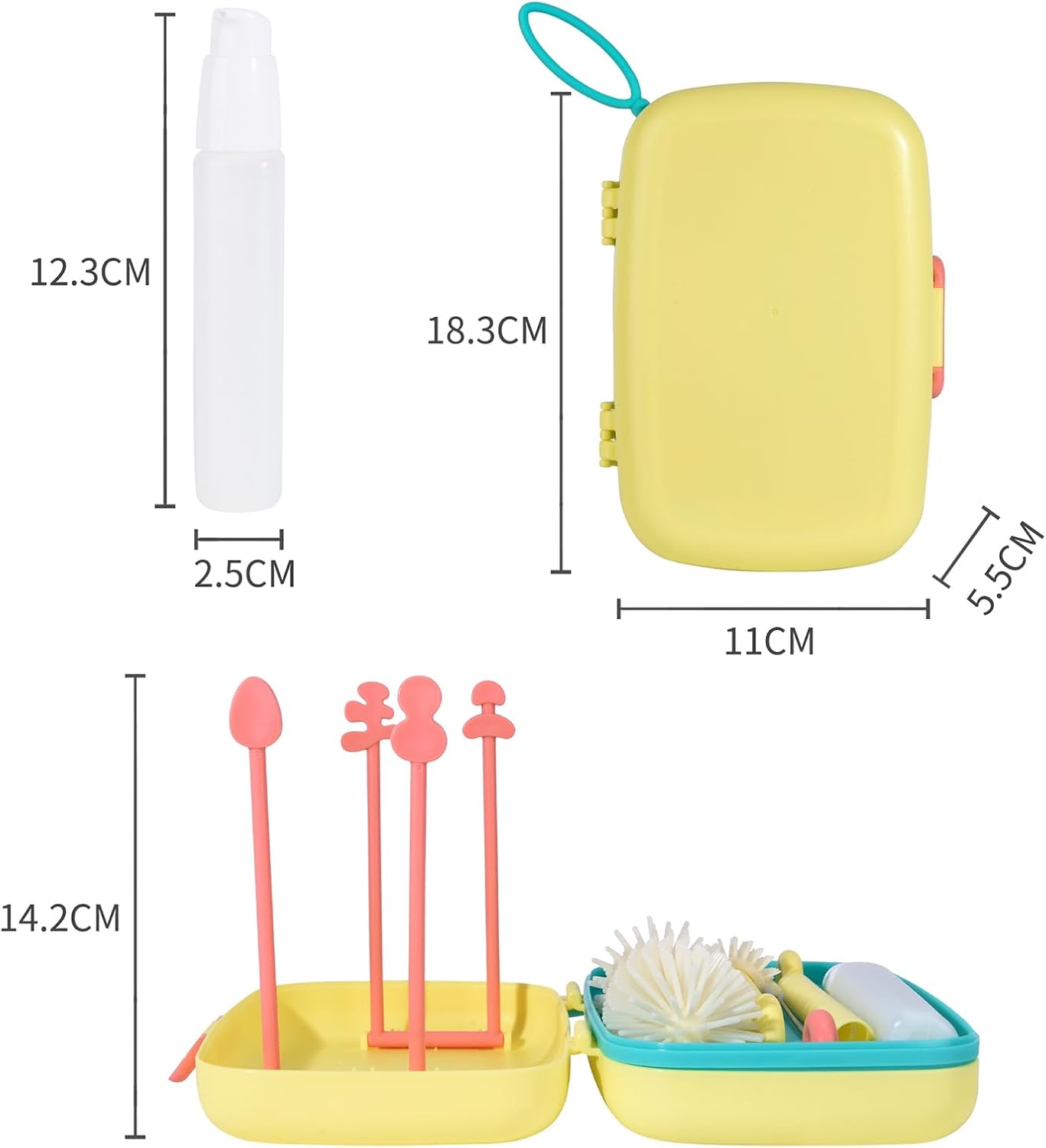 Bebamour Conjunto de escovas para mamadeiras 7 em 1, kit de limpeza portátil, amarelo