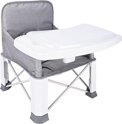 Bebamour Cadeira alta portátil dobrável para bebês , ideal para uso externo, com bandeja removível e bolsa de armazenamento. Cor: cinza.