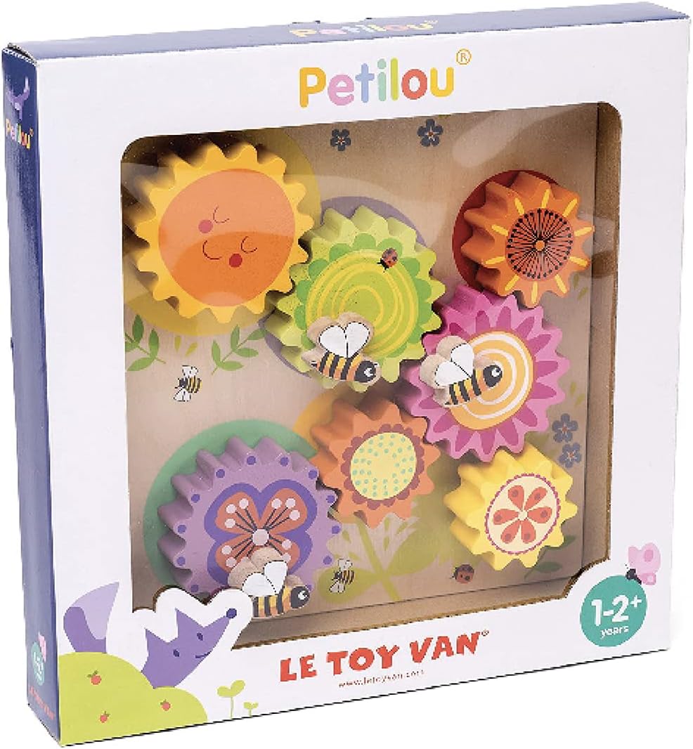 Le Toy Van - Brinquedo educacional de madeira Petilou Montessori Gears & Cogs 'Busy Bee Learning' | Brinquedo de atividade sensorial para crianças de 1 ano +