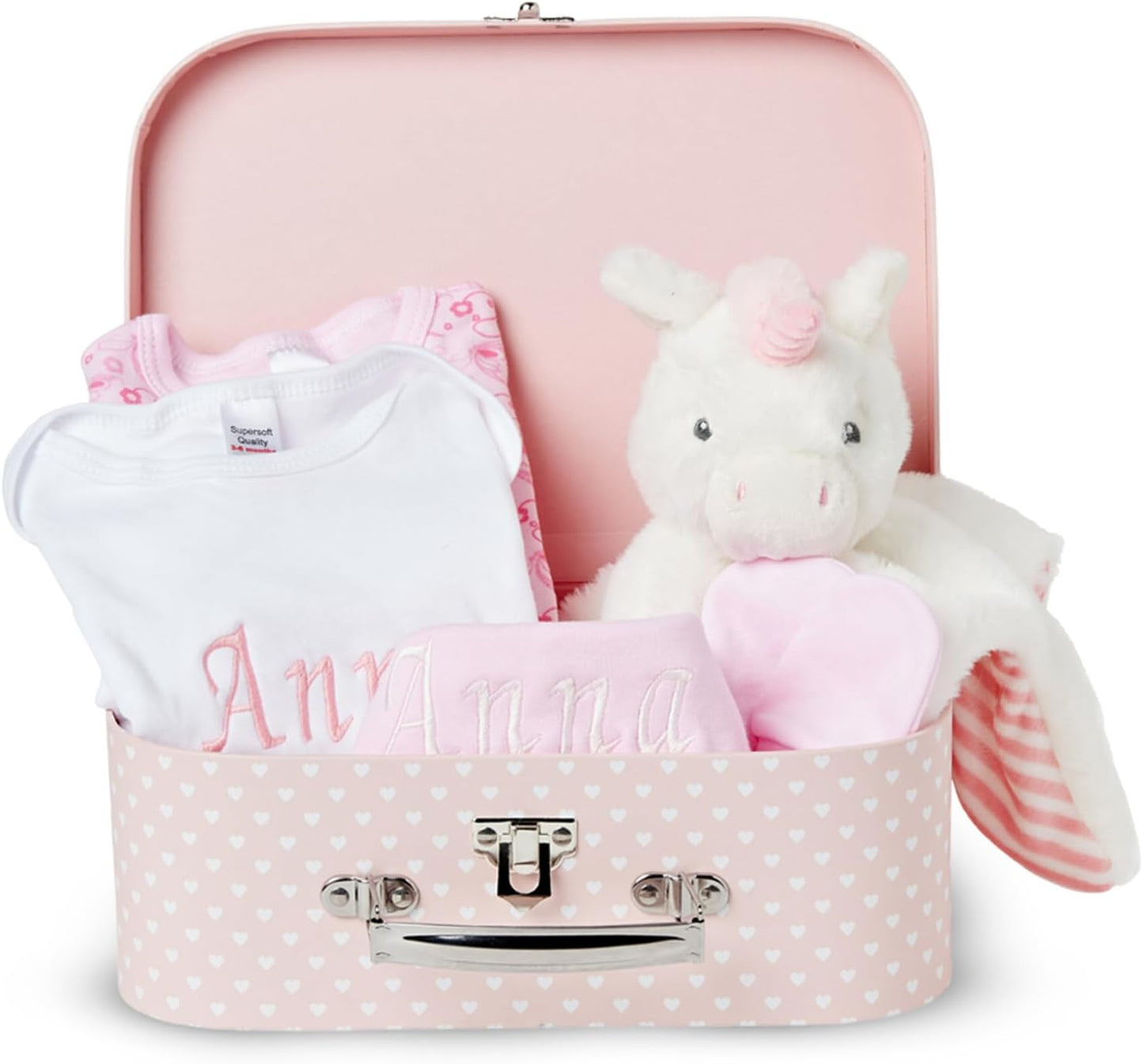 Baby Box Shop - Conjunto de presente para recém-nascidos - Cesta premium com chocalho para cachorro, porta-retratos, tecido de musselina, chá de bebê para recém-nascidos