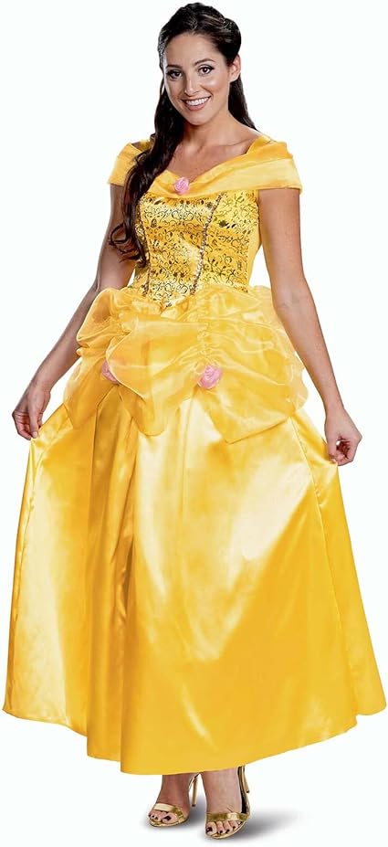 DISGUISE  Fantasia oficial Premium Belle da Disney para mulheres – feita com cetim super macio – vestido de fantasia da Bela e a Fera, Natal, Halloween, fantasias de princesa adulta para mulheres, tamanho M