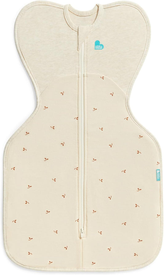 Love To Dream™ Swaddle UP™, Tamanho Pequeno (3,5-6 kg) - Cor Aveia, Ajuste Perfeito, Favorece uma Rotina de Sono Saudável, 1,5 Tog para Temperaturas Amenas (18-22°C), Algodão Fleece Lavável à Máquina, 2 Zíperes para Facilitar a Troca de Fraldas