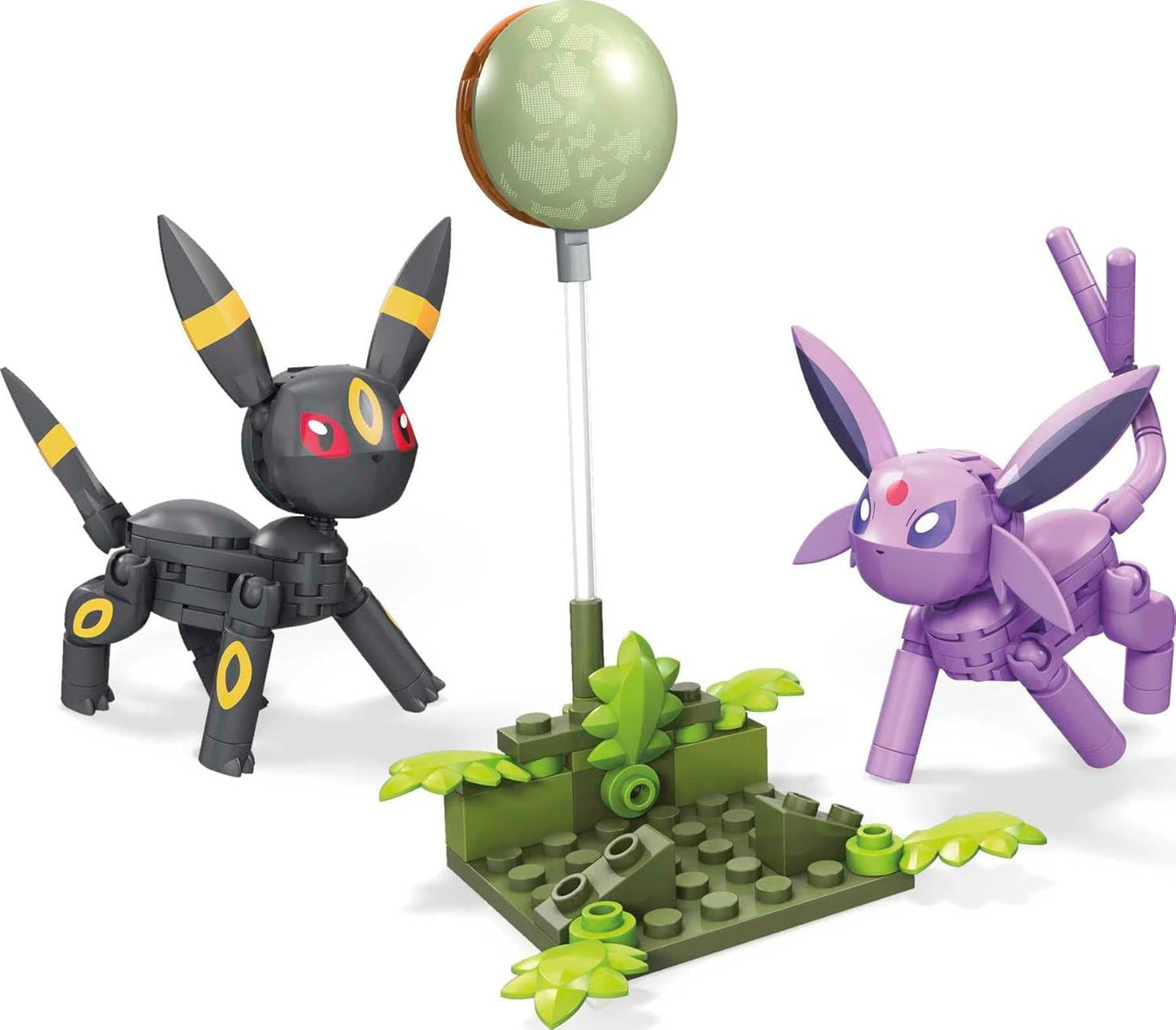 Mega Conjunto de construção Construx Pokémon Umbreon & Espeon - Figuras edificáveis e posicionáveis - Glow-In-The-Dark Moon - 122 peças - 5" h - Presente para crianças a partir de 6 anos - HGC21