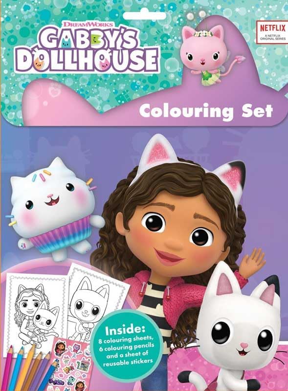 Anila's Conjunto de atividades Casa de Bonecas Gabby da com livro de colorir Aqua Magic, adesivos e kit para colorir.
