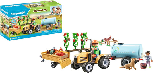 Playmobil 71442 Country: Tractor con remolque y depósito de agua, cosecha fresca en la granja, aprendizaje sobre el medio ambiente, juego de rol divertido e imaginativo, sets de juego sostenibles aptos para niños a partir de 4 años