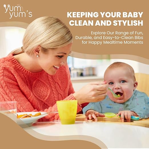 Yum Yum's Babador de silicone para desmame da Baby - Impermeável, fácil de limpar e confortável - Babador de manga comprida para bebês de 6 a 12 meses - Avental multifuncional para alimentação sem sujeira.