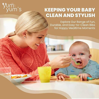 Yum Yum's Babador de silicone para desmame da Baby - Impermeável, fácil de limpar e confortável - Babador de manga comprida para bebês de 6 a 12 meses - Avental multifuncional para alimentação sem sujeira.