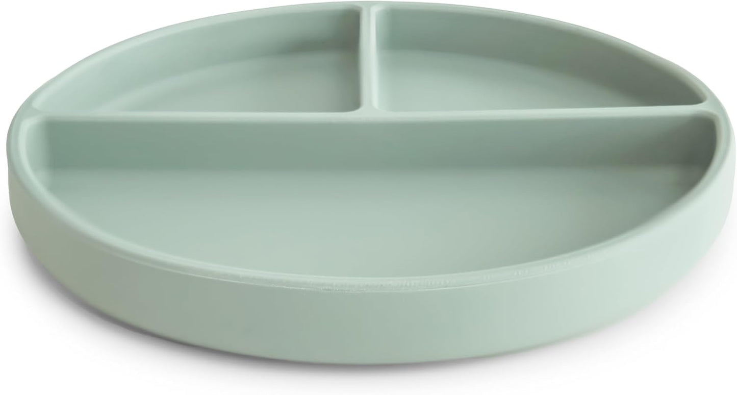 Mushie Prato de silicone com ventosa | Prato dividido antiderrapante para bebês e crianças pequenas | Silicone de qualidade alimentar | Pode ser lavado na lava-louças e usado no micro-ondas | Azul Cambridge
