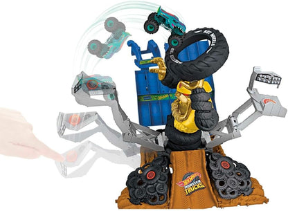 Hot Wheels Monster Trucks Arena Smashers Mega-Wrex vs. Crushzilla Takedown com caminhão de brinquedo Mega-Wrex em escala 1:64 e 2 carros esmagáveis, HPR47